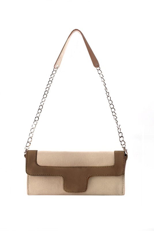 Women's tan beige and chocolate brown luxurious elegant clutch for ceremonies, weddings and evenings out. - Top view